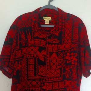 Vintage red black Panama Jack hula girl tiki Hawaiian shirt large retro